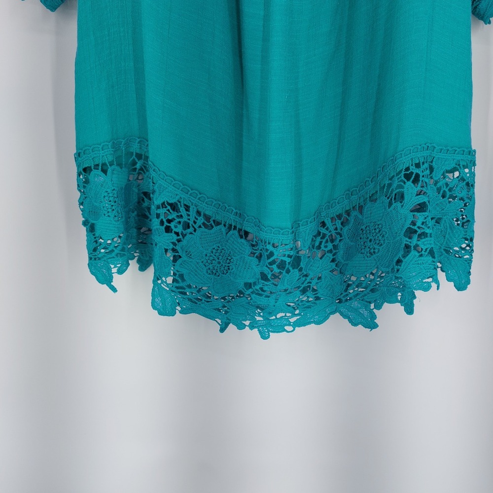 Cato Round Stretch Neck Teal Lace Blouse 3/4 Sleeves Womens Size XL Top‎ - Picture 5 of 6